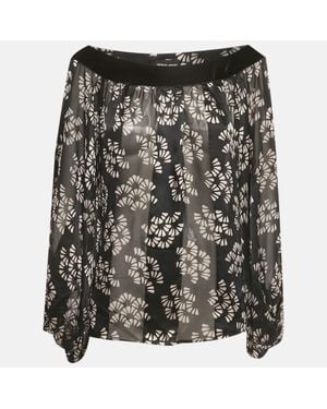 Armani Collezioni Giorgio Armani Printed Silk & Velvet Trim Top - Black