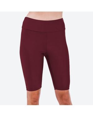 Calypsa High Waisted Long Bike Swim Shorts - Red