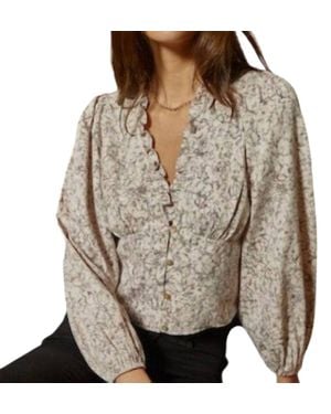 Self Contrast Floral Top - Brown