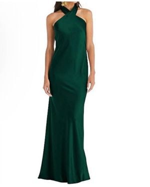 DESSY Twist Halter Charmeuse Maxi Dress - Green
