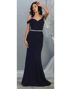 TRUEDAMES Cold Shoulder Formal Long Dresses - Blue