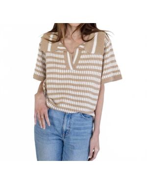 Things Between Lany Woven Striped Oversized Collar Knit Top - Blue