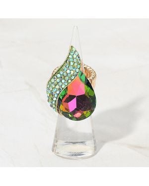 Fashnzfab Teardrop Crystal Pave Accent Stretch Ring - White