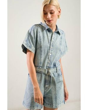 TRUEDAMES Countryside Charm Denim Romper - Blue