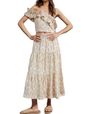Buttermelon Abey Leaf Print One-Shoulder Cropped Top & Maxi Skirt - Natural