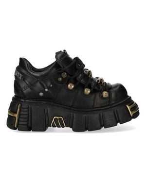 New Rock Leather Gothic Platform Ankle Boots - Black