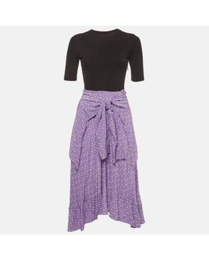 Maje Bow Print Jersey And Crepe Trompe L'Oeil Midi Dress - Purple