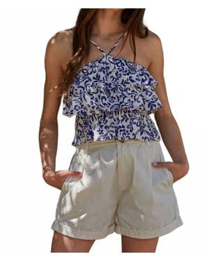 By Together Flower Print Layered Halter Neck Top - Blue