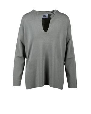 Alpha Studio Sage Viscose Nylon Asymmetric Knit Top - Gray