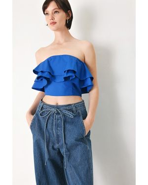 TRUEDAMES Royal Flow Woven Tube Top - Blue