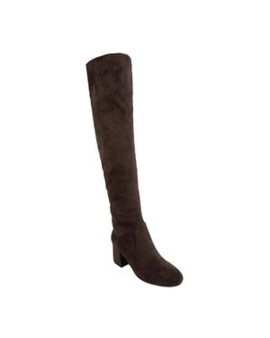 Sugar Ollie Boots Suede Block Heel Over The Knee Lion542 - Brown