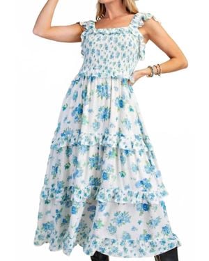 Easel Linnea Printed Gauze Tiered Maxi Dress - Blue