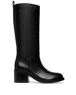 Bally Mid-Height Block Heel Leather Long Boots - Black