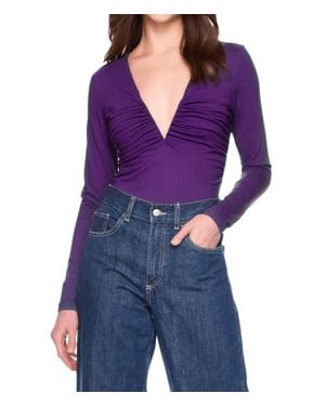 Susana Monaco V Wire Gathered Long Sleeve Top - Purple
