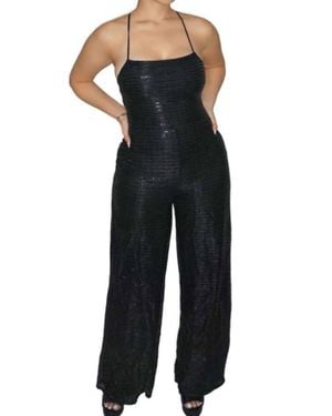 Privy Glam Sequins Drawstring Lace Back Jumpsuit - Black