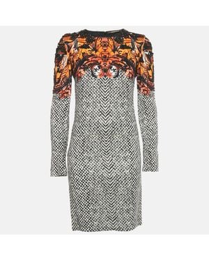 Roberto Cavalli Beaded Crepe Shift Dress - Gray
