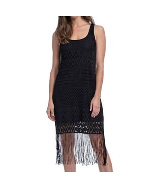 Gottex Round Neck Cover Up Dress With Frills - Black