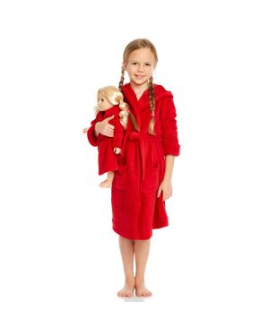 Leveret Hooded Fleece Robe with Belt - Red
