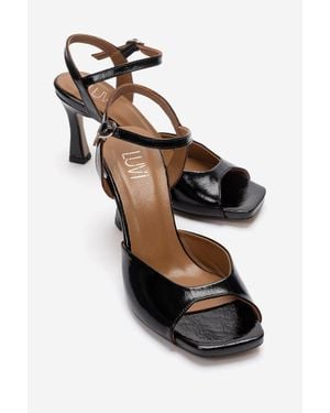 Forever & Always Shoes Elvia Leather Stiletto Ankle Strap Sandal - Black