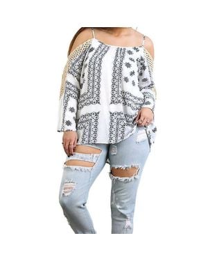 Umgee Crochet Cold Shoulder Tunic - Blue