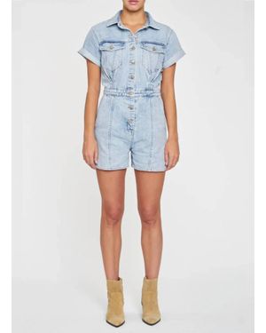 DAZE Topanga Short Sleeve Organic Cotton Romper - Blue