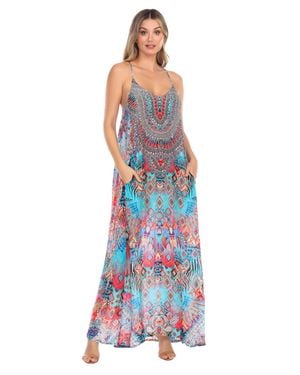 La Moda Clothing Harriet T-Back Maxi Dress - Blue