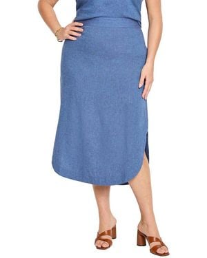 NIC+ZOE Plus Rumba Linen Dip Skirt - Blue