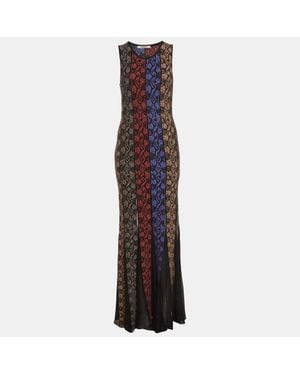 Roberto Cavalli Paneled Knit Sleeveless Maxi Dress - Purple