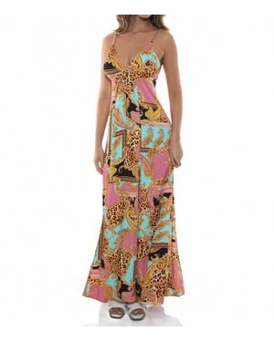 Luli Fama Miami Daydream Chain Bralette Side Slit Maxi Dress - Multicolor
