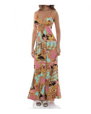Luli Fama Miami Daydream Chain Bralette Side Slit Maxi Dress - Multicolor