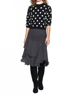 Joie Polka Dot Wool Cropped Crew Neck Sweater - Black