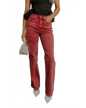 Saige Denim Chelsea Tummy Control Straight Leg Jeans - Red