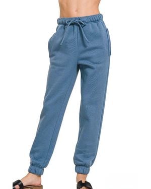 Zenana Cozy Fleece Jogger Pants - Blue