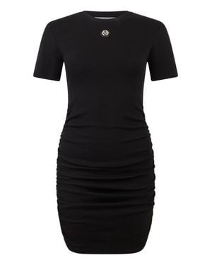 Philipp Plein Open Back Mini T-Shirt Dress Signature Pendant Signature - Black