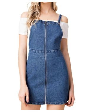 Honey Punch Zip Up Overall Dress - Blue