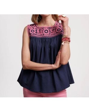 Frances Valentine Jess Floral Embroidery Top - Blue