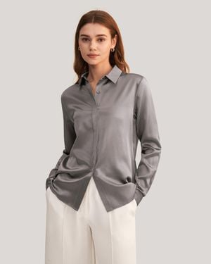 LILYSILK Basic Concealed Placket Silk Shirts - Gray