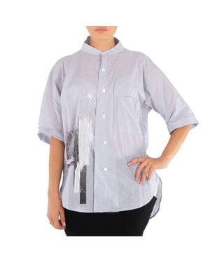 Y's Yohji Yamamoto Ladies Abstract-Print U-Tuck Collar Cotton Shirt - Purple