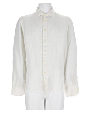 120% Lino Button-Down Long Sleeve Linen Shirt - White