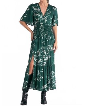Elan Short Sleeve Maxi V-Neck Tiered Dress - Green