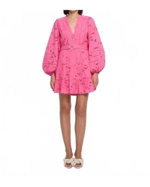 Kivari Corfu Long Sleeve Mini Eyelet Dress - Pink