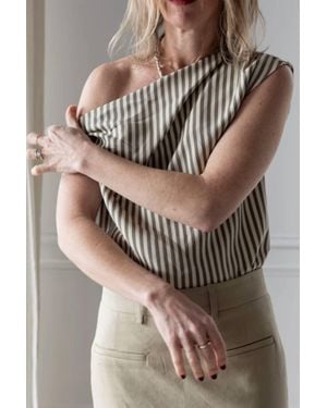 Alysi Striped Off The Shoulder Top - Brown