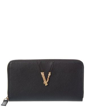 Versace Virtus Leather Zip Around Wallet - Black