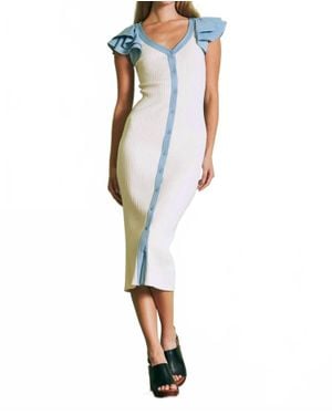 Riviera Maribel Knit Flutter Midi Mix Media Dress - Blue