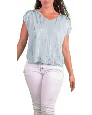 Gigi Moda Oro Knit Scoop Neck Cap Sleeve Top - Blue