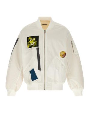 Undercover Patchwork Cotton Bomber Jacket With Ribbed Cuffs - White
