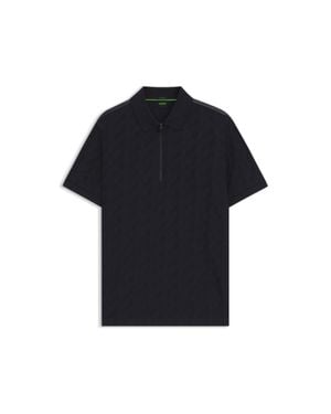 BOSS Mercerised-Cotton Polo Shirt With Jacquard Pattern - Black