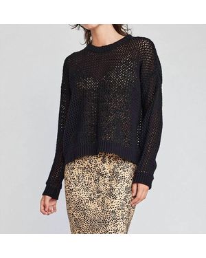 Self Contrast Alanna Long Sleeve Fishnet Sweater - Black