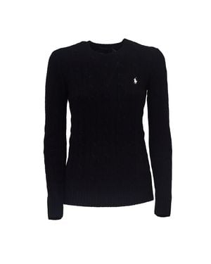 Polo Ralph Lauren Cable Knit Crewneck Pullover With Embroidered Logo - Black