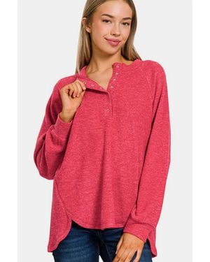 TRUEDAMES Full Size Brushed Melange Hacci High-Low Sweater - Pink